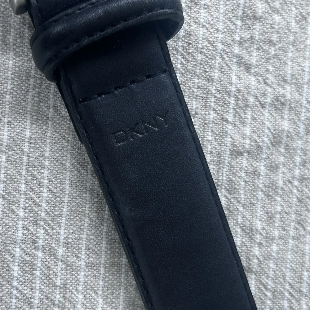NWT DKNY Black Full Grain Leather Belt Silver Buckle Size 36
